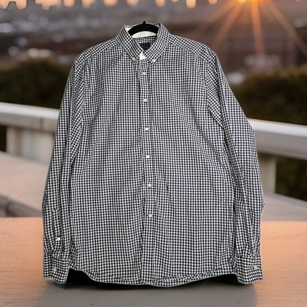 H&M Black and White Plaid dress shirt button‎ down long sleeve SZ: LARGE EUC